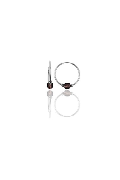 Söğütlü Silver Gümüş 14 Mm Açık Kahverengi Taşlı Halka Küpe Sgtl11272rodaj