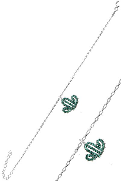 Söğütlü Silver Gümüş Rodyumlu Yeşil Taşlı Kaktüs Bileklik Sgtl11069rodaj