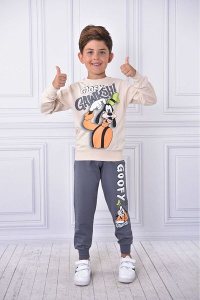 LİLLYPİCCA طقم بدلة رياضية من القطن الممشط بخيطين منقوش من GOOFY للأولاد