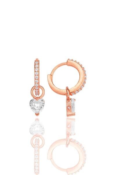 Söğütlü Silver Gümüş rose kalp kesim zirkon taşlı halka küpe SGTL12253ROSE