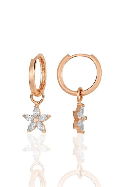 Söğütlü Silver Gümüş Rose Zirkon Taşlı Lotus Çiçeği Küpe Sgtl11938rose