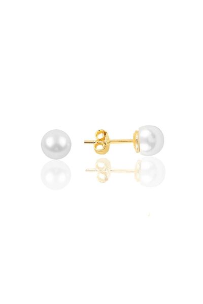 Söğütlü Silver Gümüş Altın Yaldızlı 6 Mm Inci Küpe Sgtl11804gold