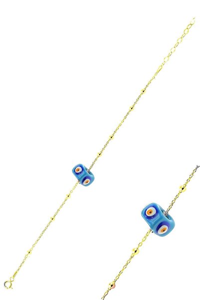 Söğütlü Silver Gümüş Altın Yaldızlı Mineli Turkuaz Taşlı Top Top Halhal