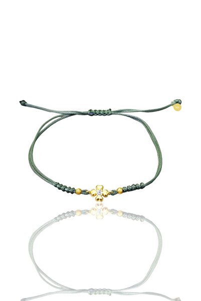 Söğütlü Silver Gümüş altın yaldızlı zirkon taşlı dorica toplu yeşil ipli yonc...