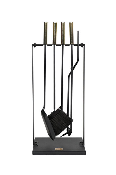 WOODSHUT 5 Li Lüx Ithal Askı Standlı Gold Saplı Şömine - Soba Maşa Takımı Aks...