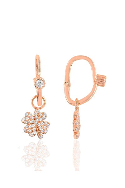 Söğütlü Silver Gümüş Rose Taşlı Yonca Göçmen Küpe Sgtl10474rose
