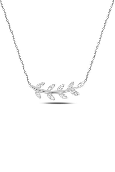 Söğütlü Silver Gümüş Rodyumlu Zirkon Taşlı Yaprak Kolye Sgtl10294rdj