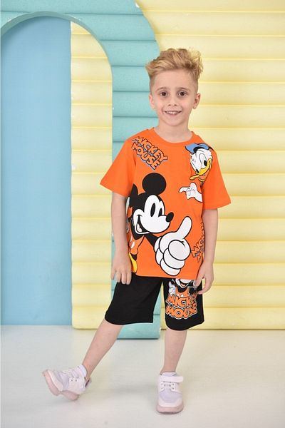 LİLLYPİCCA Boy's Mickey Patterned Combed Cotton 2-Piece Shorts Set