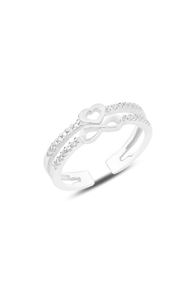 Söğütlü Silver Gümüş Rodyumlu Zirkon Taşlı Kalp Ve Sonsuzluk Modeli Ayarlamal...