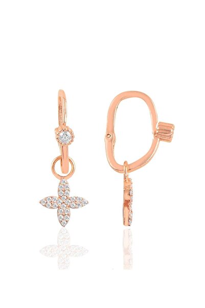 Söğütlü Silver Gümüş Rose Taşlı Dört Yapraklı Yonca Göçmen Küpe Sgtl10464rose