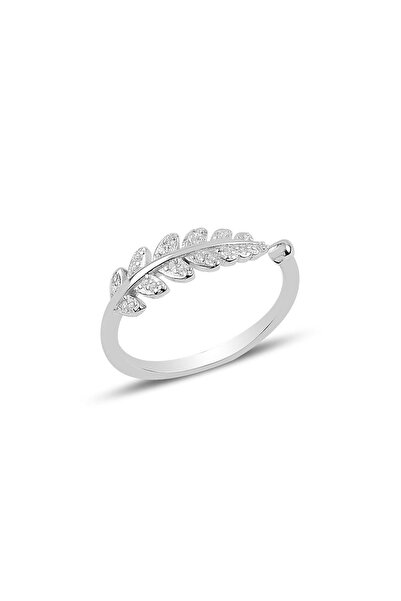 Söğütlü Silver Gümüş rodyumlu zirkon taşlı ayarlamalı yaprak yüzük SGTL11732R...