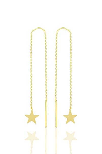 Söğütlü Silver Gümüş Altın Yaldızlı Yıldız Gümüş Zincir Küpe Sgtl10691gold