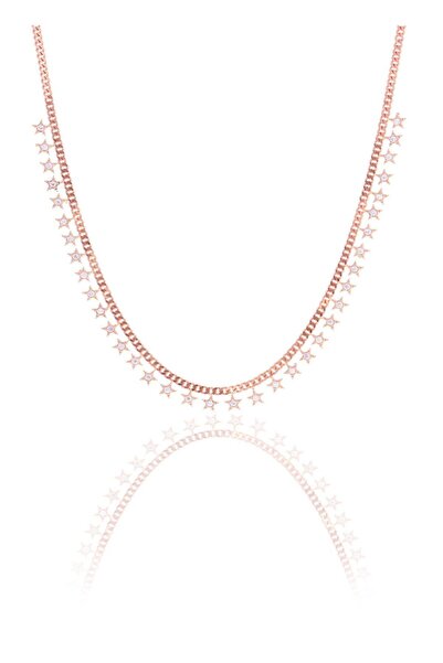 Söğütlü Silver Gümüş Rose Zirkon Taşlı Gurmet Zincirli Yıldız Kolye Sgtl10489...