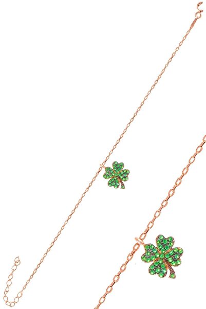 Söğütlü Silver Gümüş Rose Yeşil Taşlı Yonca Bileklik Sgtl11072yesıl