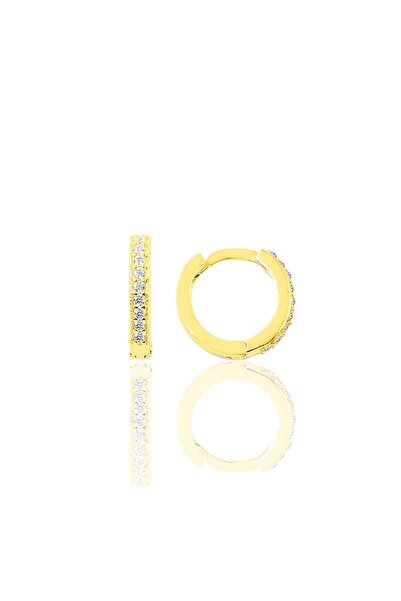 Söğütlü Silver Gümüş Altın Yaldızlı Zirkon Taşlı 11 Mm Halka Küpe Tragus Piercing Helix Kıkırdak Küpesi