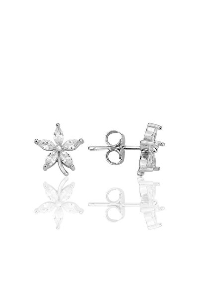 Söğütlü Silver Gümüş rodyumlu mekik kesim zirkon taşlı lotus küpe SGTL12336RODAJ