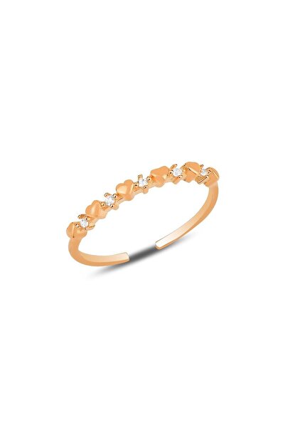 Söğütlü Silver Gümüş Rose Zirkon Taşlı Minik Kalpler Ayarlamalı Yüzük Sgtl121...