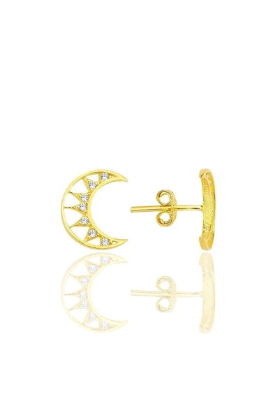 Söğütlü Silver Gümüş altın yaldızlı zirkon taşlı hilal küpe SGTL12263GOLD