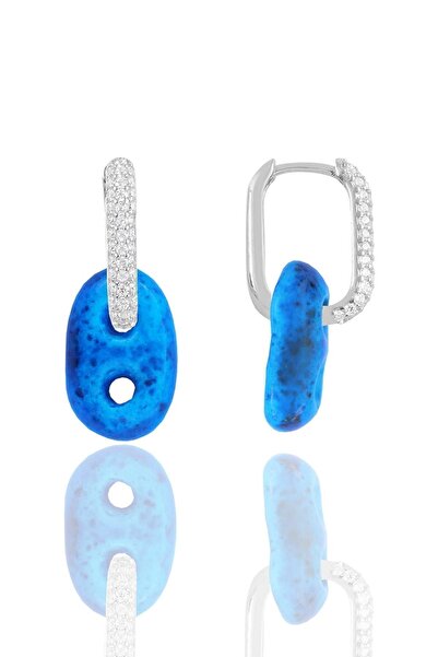 Söğütlü Silver Gümüş Rodyumlu Zirkon Taşlı Ve Mavi Boncuklu Trend Küpe Sgtl12...