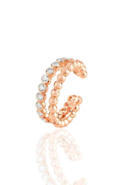 Söğütlü Silver Gümüş Rose Zirkon Taşlı Sıkıştırmalı Kıkırdak Küpe Sgtl11448rose