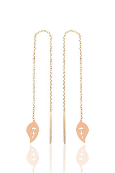 Söğütlü Silver Gümüş Rose Yaprak Modeli Gümüş Zincir Küpe Sgtl10684rose