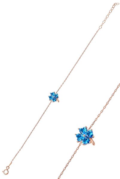 Söğütlü Silver Gümüş Akuamarin Renk Taşlı Yonca Modeli Bileklik Sgtl10090akua