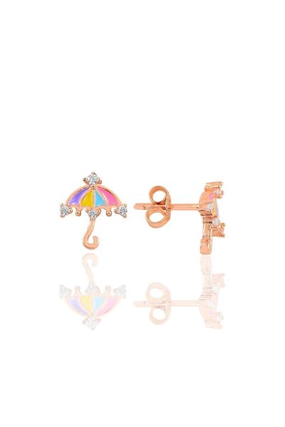 Söğütlü Silver Gümüş Taşlı Şemsiye Çocuk Küpesi Sgtl10404rose
