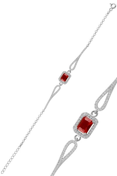 Söğütlü Silver Gümüş Rodyumlu Pırlanta Modeli Kırmızı Ve Zirkon Taşlı Baget B...