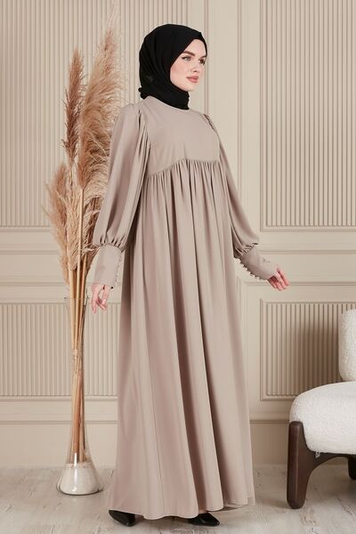 fistan Shirring Robadan Μπροστινά κουμπιά από ύφασμα βισκόζης Φόρεμα προσευχής για μητρικό φόρεμα