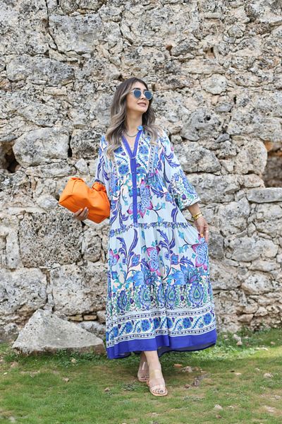 bytugcekaya Rochie Katleya Model Albastru-Roz
