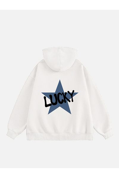 Mad&Calf Дамски суичър с качулка от полар с щампи Lucky