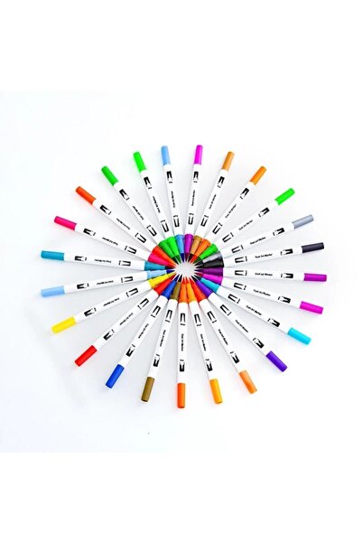 armex 60 Lı Çift Uçlu Fırça Ve 0.4 Mm Fine Uçlu Marker Kalem Seti Deri Tarzı Cüzdanlık Kalem Seti Pro