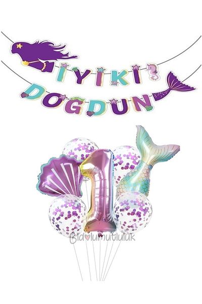BİDOLUMUTLULUK Mermaid Foil Set Concept Birthday Set