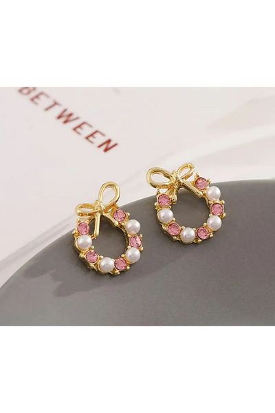 MEECY Pink Pearl Ribbon Earrings