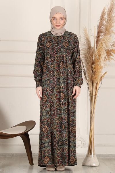 fistan Shirring Robadan Μπροστινά κουμπιά από ύφασμα βισκόζης Φόρεμα προσευχής για μητρικό φόρεμα