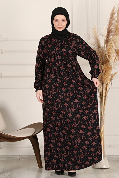 fistan Shirring Robadan Μπροστινά κουμπιά από ύφασμα βισκόζης Φόρεμα προσευχής για μητρικό φόρεμα