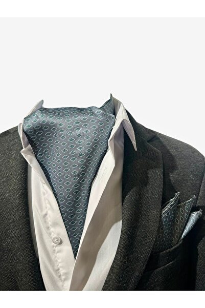 TMFASHİON Geometric Patterned Men's Ascot - Lace-up Neck Cover, Pocket Handkerchief Set