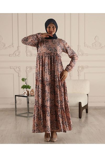 fistan Skirt Layered Flower Patterned Gypsy Viscose Dress Hijab Dress Mother's Dress Prayer Dress