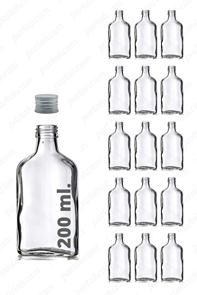 parlakcam زجاجة قهوة باردة سعة 200 مل مع غطاء فضي مانع للتسرب، زجاجة مسطحة زجاجية مناسبة للأغذية السائلة (15 قطعة)