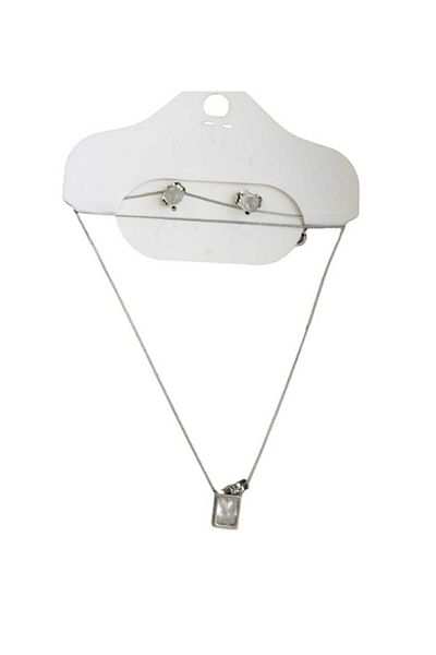 Bujiteri Set of 2 Baguette Stone Steel Necklace Earrings