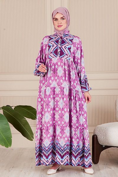 fistan Καλοκαιρινό φόρεμα Hijab - Alaçatı, μοτίβο σάλι και μοτίβο νερού