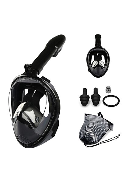 Reidan Lxl Beden Siyah Dalış Maskesi Tam Yüz Full Face Şnorkel Anti Sızıntı Ekipmanları 360 Görüntü Slikon