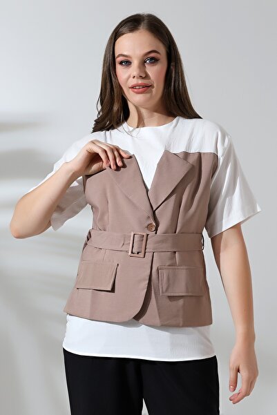 Generic Brand Mink Colored Forshe Women's Garnished Vest Blouse