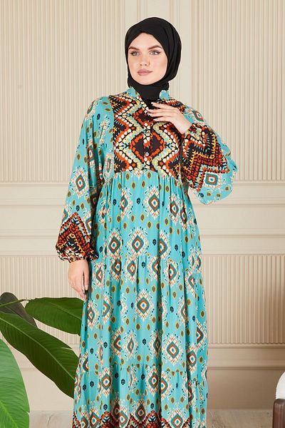 fistan Καλοκαιρινό φόρεμα Hijab - Alaçatı, μοτίβο σάλι και μοτίβο νερού