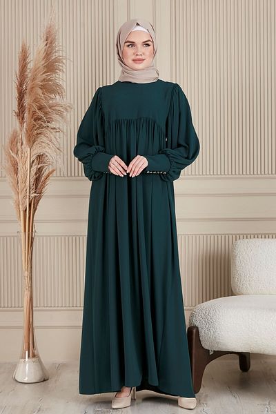 fistan Shirring Robadan Μπροστινά κουμπιά από ύφασμα βισκόζης Φόρεμα προσευχής για μητρικό φόρεμα