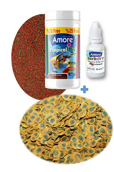 AMORE Tropical Mix Selection 125ml, PRO Algae Multi-Crisps 30gr ZipPack Balık Yemi, Multivitamin