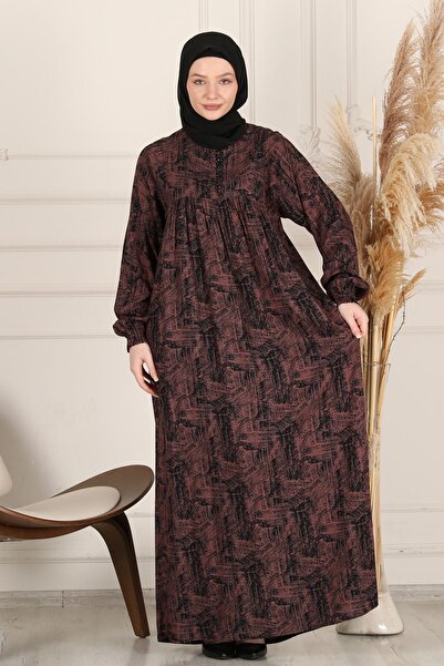 fistan Shirring Robadan Μπροστινά κουμπιά από ύφασμα βισκόζης Φόρεμα προσευχής για μητρικό φόρεμα