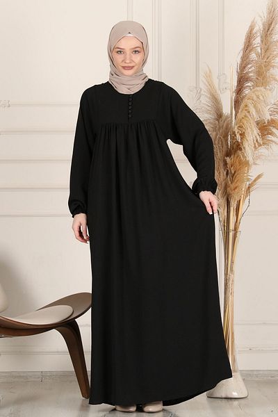 fistan Shirring Robadan Μπροστινά κουμπιά από ύφασμα βισκόζης Φόρεμα προσευχής για μητρικό φόρεμα