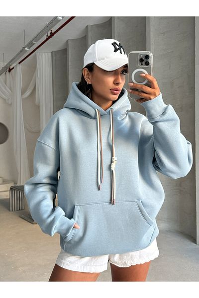 Cappmoda SWT-14263 Hanorac cu glugă cu șnur dublu albastru bebeluș cu trei fire