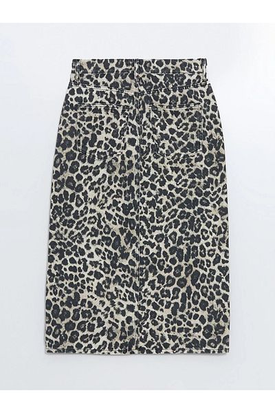 LC Waikiki Fusta de jeans pentru femei LCW Vision, bej deschis, cu imprimeu leopard